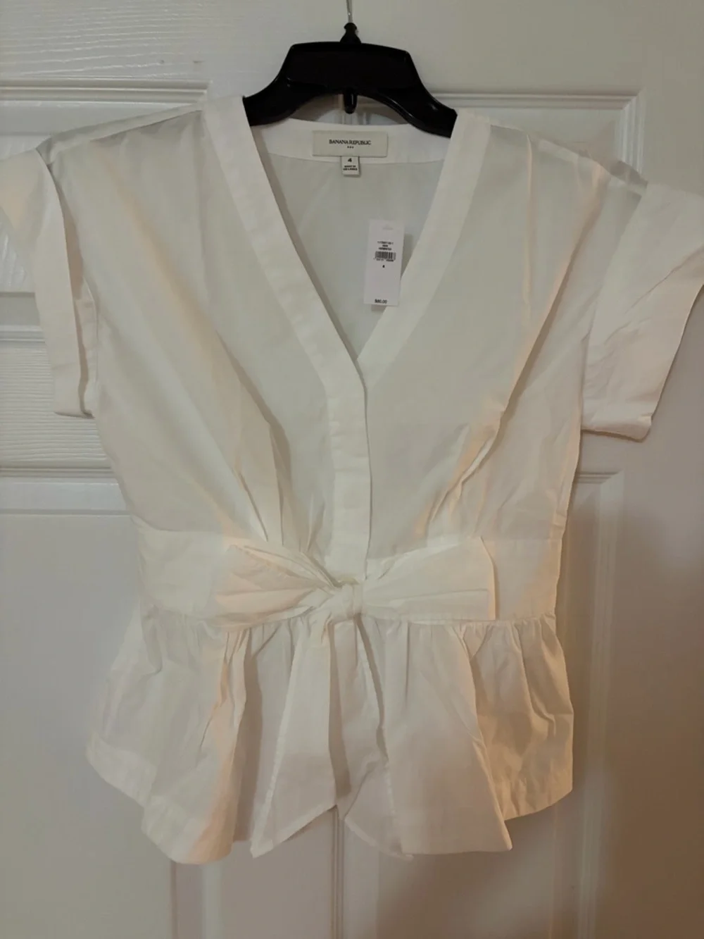 NWT Banana Republic White V-Neck Tie-Waist Peplum Top - Picture 2 of 2